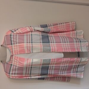 Pink and Gray Plaid Open Cardigan